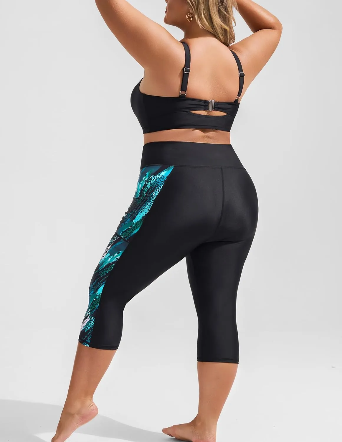 Hanna Nikole Womens Plus Size Capri Swim Pants High Waisted Swim Shorts Swimming Leggings with Pockets