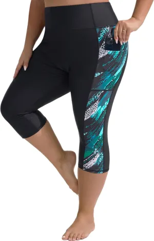 Hanna Nikole Womens Plus Size Capri Swim Pants High Waisted Swim Shorts Swimming Leggings with Pockets