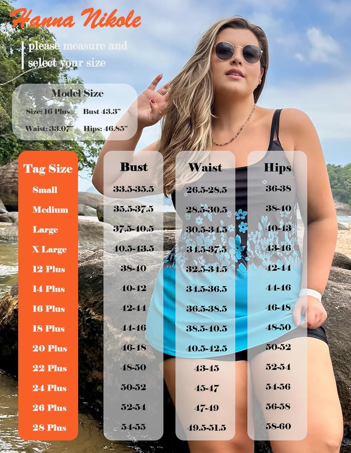 Hanna Nikole Womens Plus Size Tankini Swimsuit Two Piece Bathing Suits Flowy Swim Tops with Boy Shorts