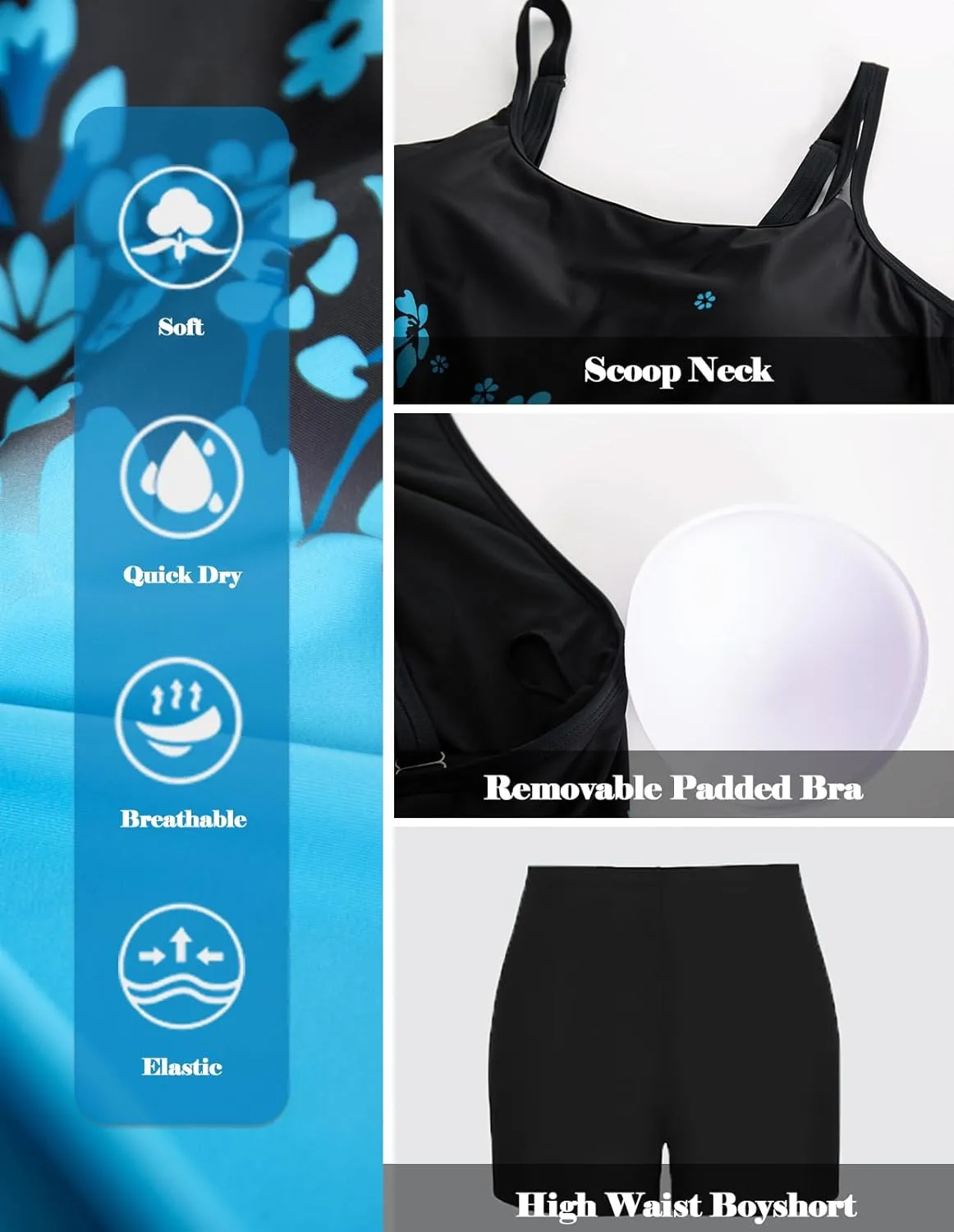 Hanna Nikole Womens Plus Size Tankini Swimsuit Two Piece Bathing Suits Flowy Swim Tops with Boy Shorts