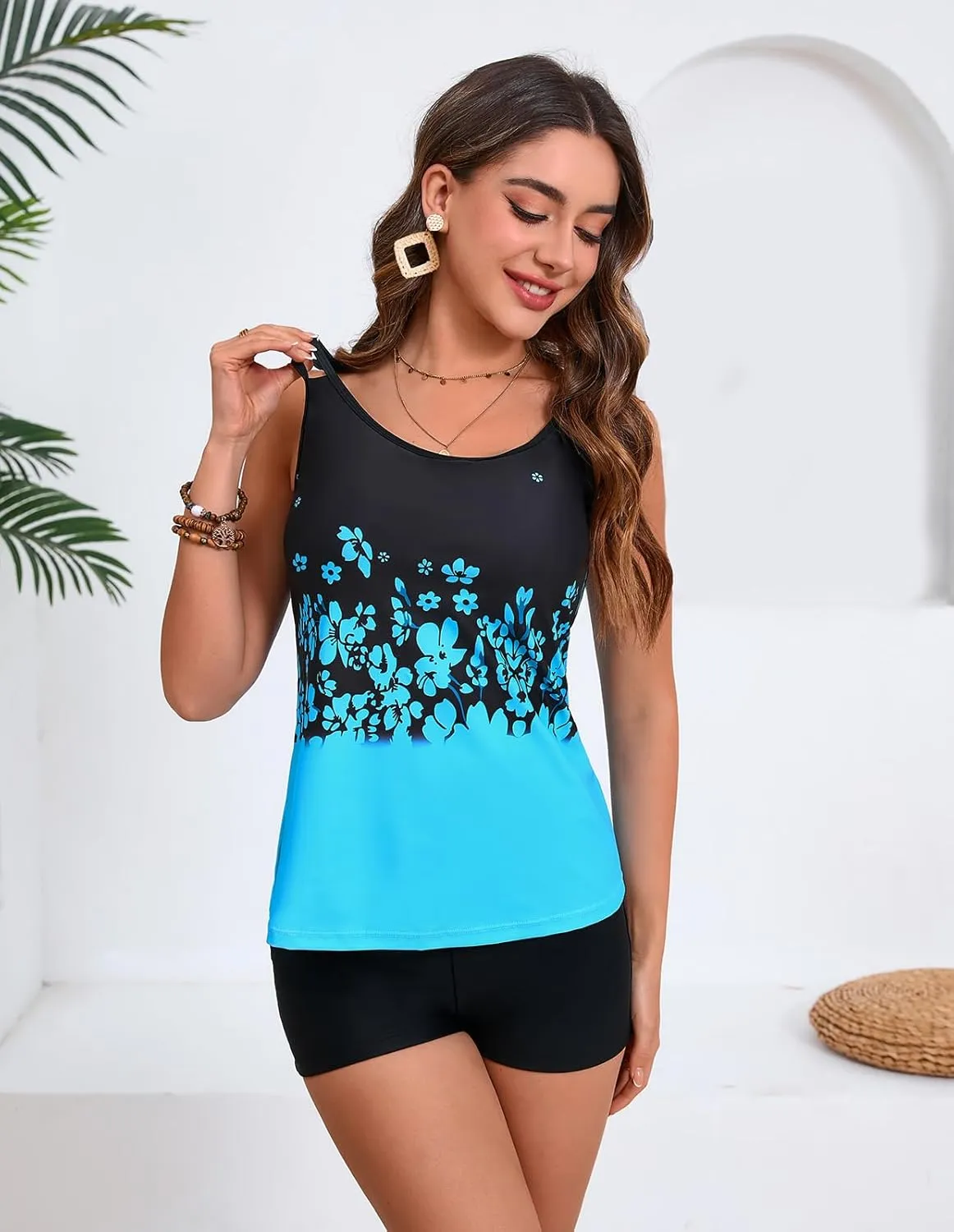 Hanna Nikole Womens Plus Size Tankini Swimsuit Two Piece Bathing Suits Flowy Swim Tops with Boy Shorts