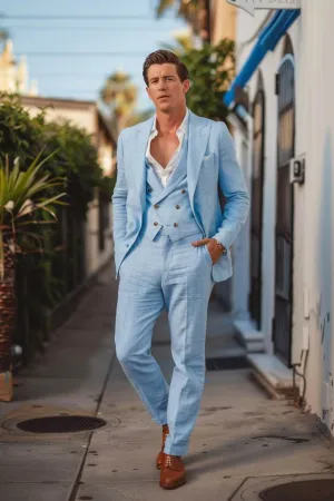 Harry Royal GentlemanLight Blue Men Suits Slim Fit Blazer Linen Suit