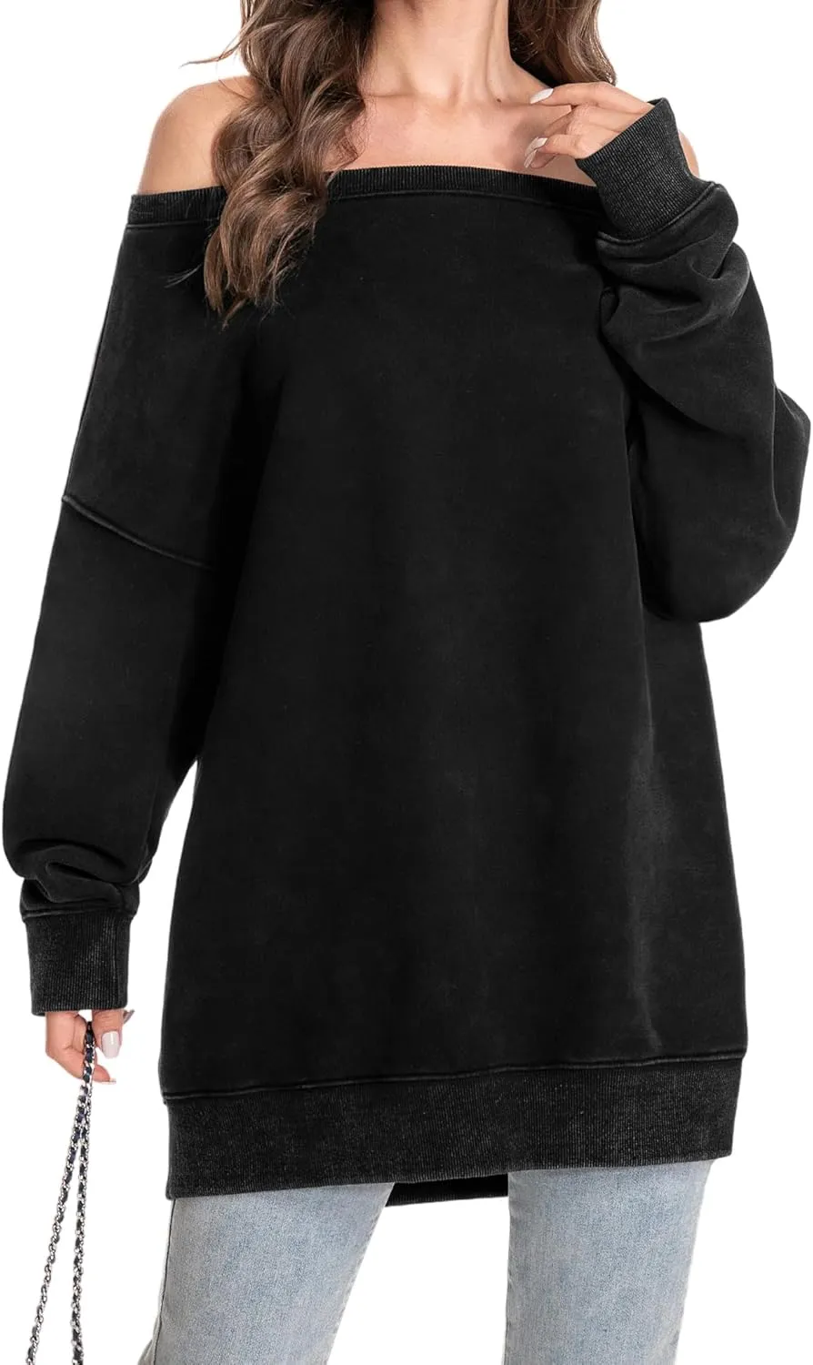Hatant Womens Off the Shoulder Oversized Sweatshirts One Shoulder Sweatshirts for Women Fashion Hoodies Pullover Sweater Tops