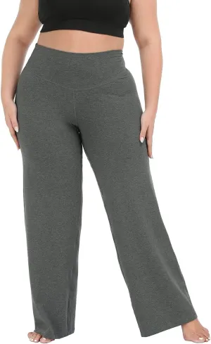 HDE Plus Size Wide Leg Cotton Yoga Pants for Women High Waist Workout Leggings