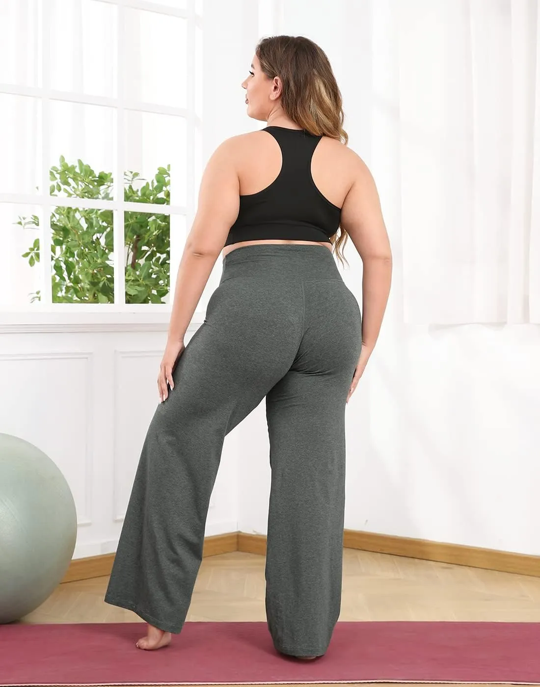 HDE Plus Size Wide Leg Cotton Yoga Pants for Women High Waist Workout Leggings