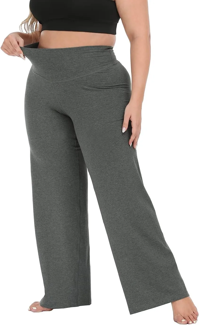 HDE Plus Size Wide Leg Cotton Yoga Pants for Women High Waist Workout Leggings