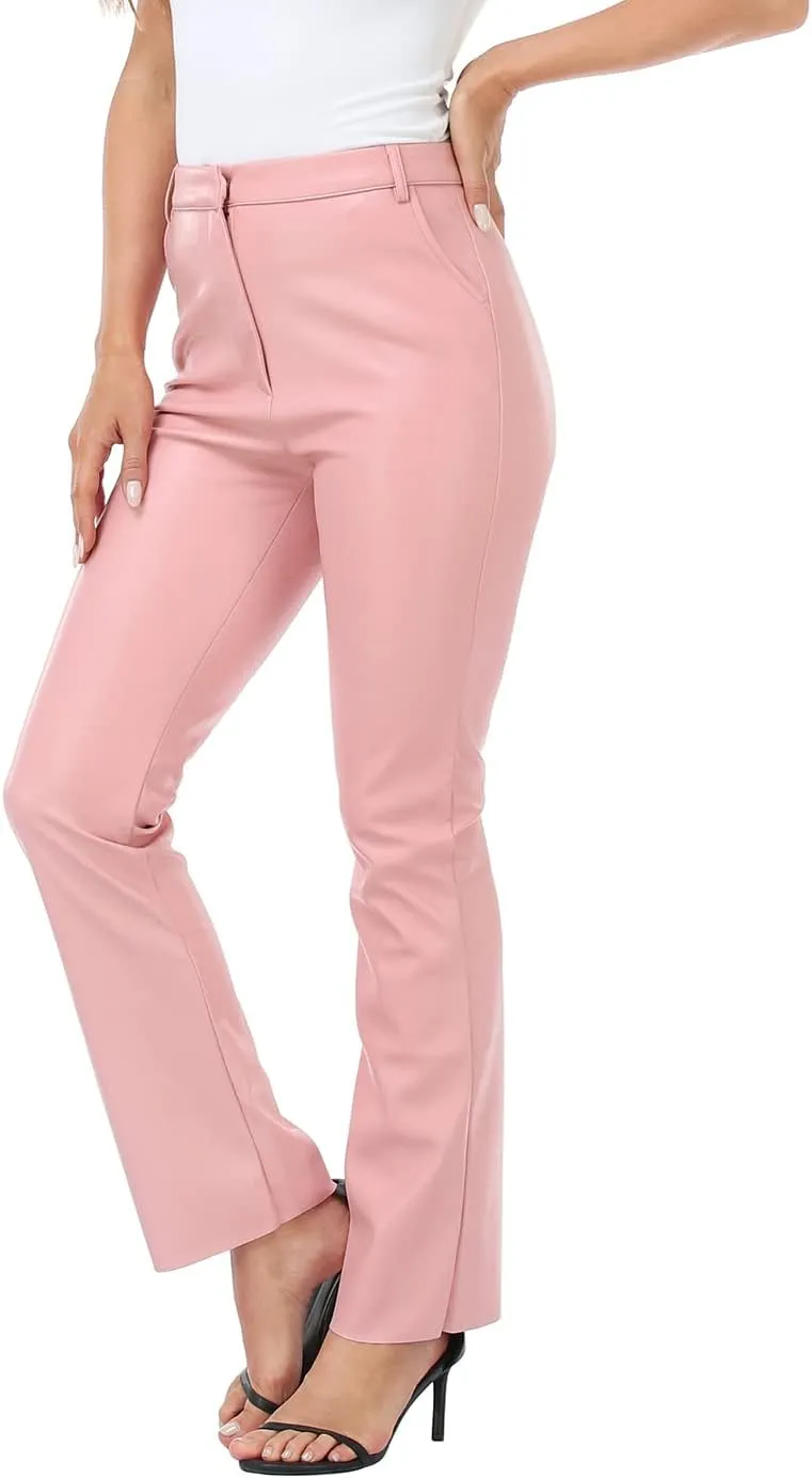 HDE Women's Faux Leather Pants High Waisted Straight Leg Trousers with Pockets