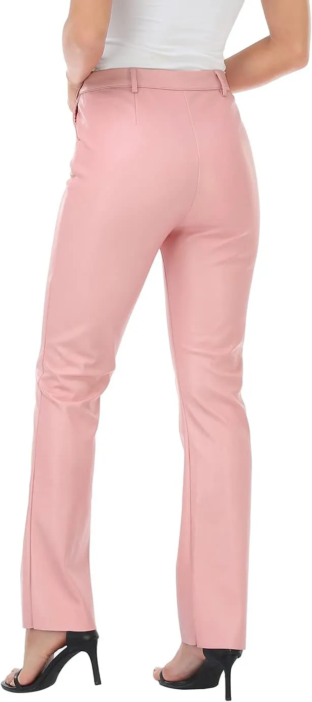 HDE Women's Faux Leather Pants High Waisted Straight Leg Trousers with Pockets