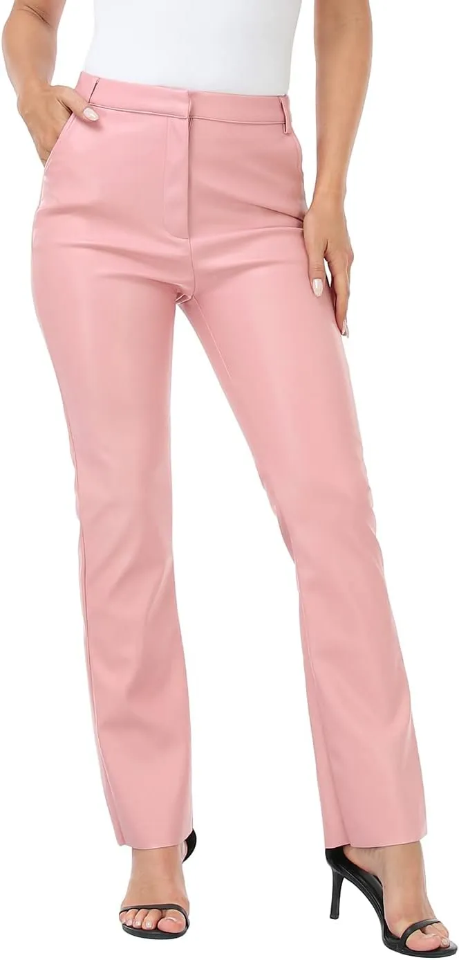 HDE Women's Faux Leather Pants High Waisted Straight Leg Trousers with Pockets