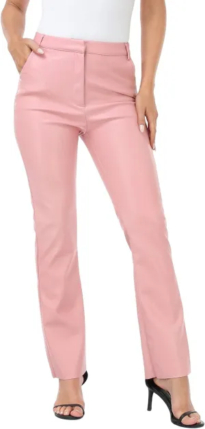 HDE Women's Faux Leather Pants High Waisted Straight Leg Trousers with Pockets
