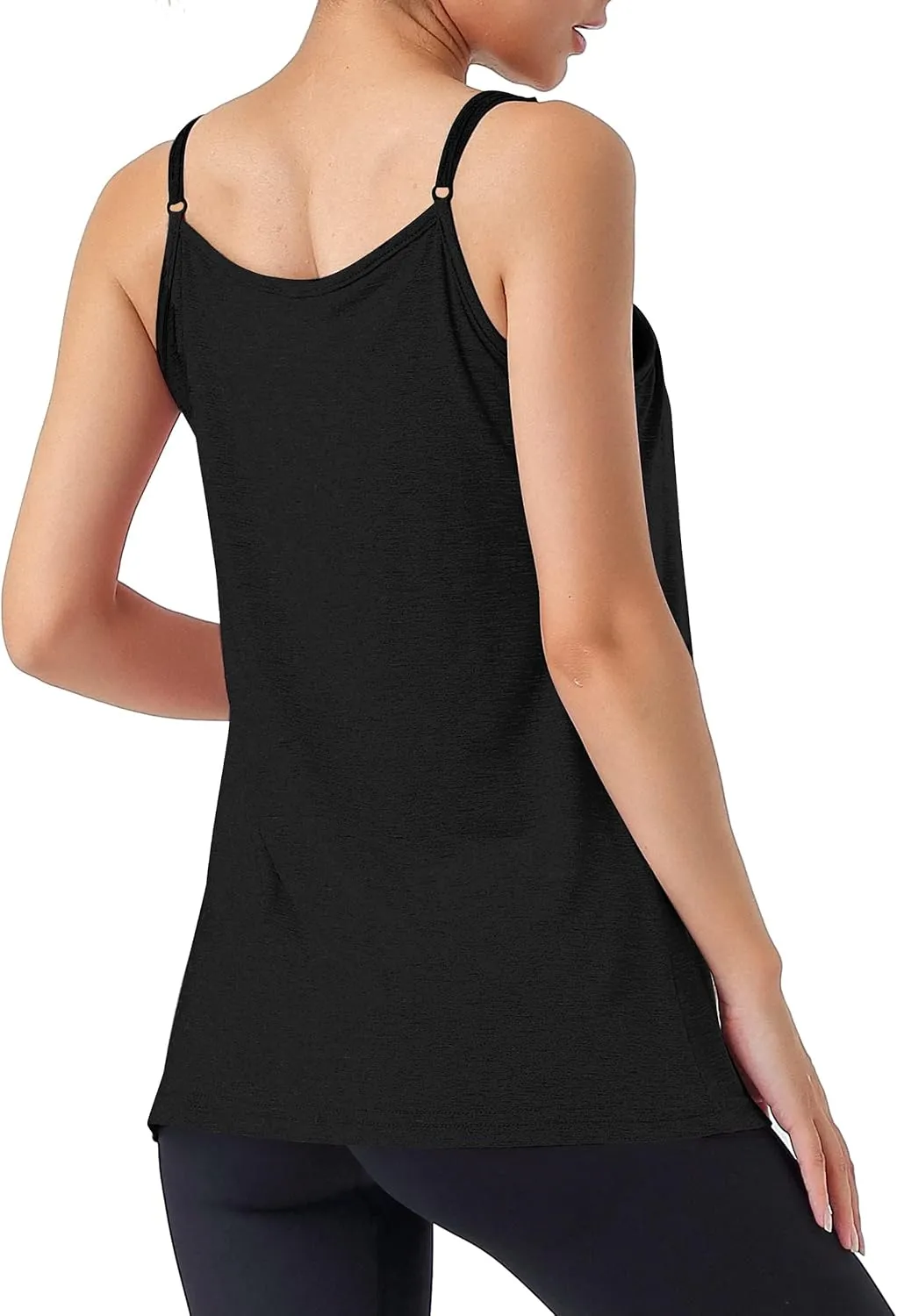Hibelle Womens Built in Bra Camisole with Adjustable Spaghetti Straps,Pleated Front Flowy Summer Casual Tank Tops