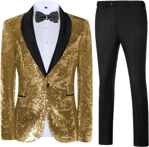 High-End Suits Men Sequins Tuxedo Sparkly Shawl Lapel Glitter 2 Pieces Blazer Pants Suit Party Dinner Prom Festival