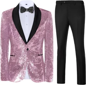 High-End Suits Men Sequins Tuxedo Sparkly Shawl Lapel Glitter 2 Pieces Blazer Pants Suit Party Dinner Prom Festival