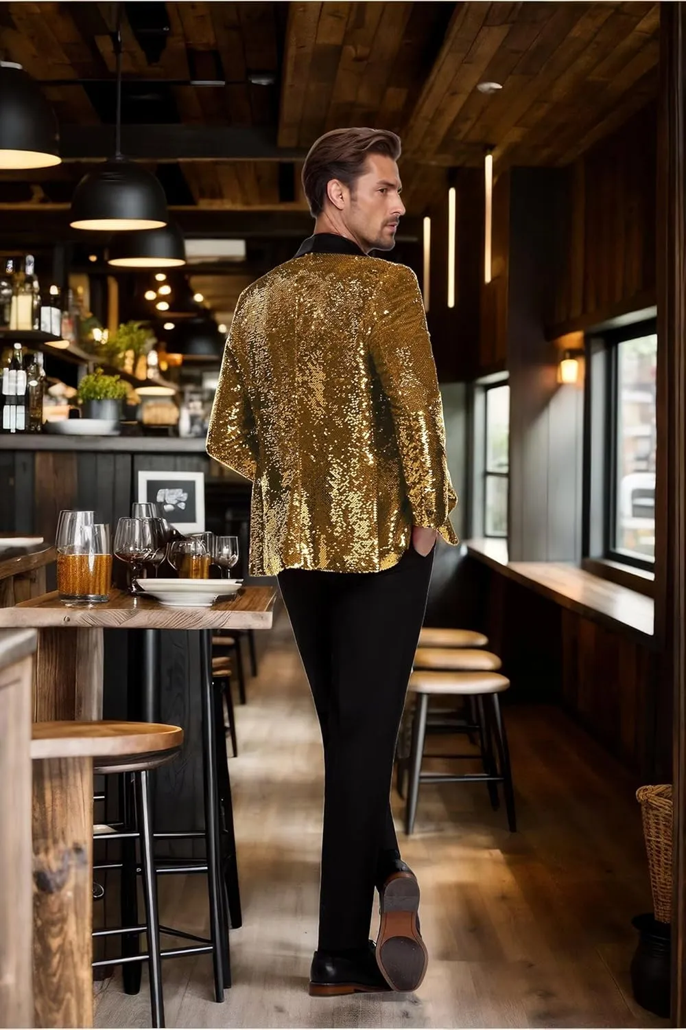 High-End Suits Men Sequins Tuxedo Sparkly Shawl Lapel Glitter 2 Pieces Blazer Pants Suit Party Dinner Prom Festival