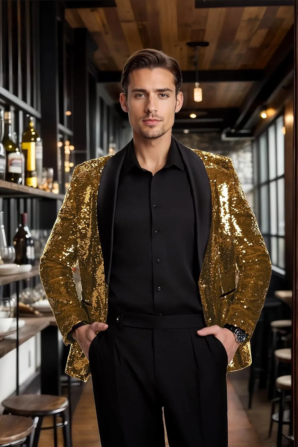 High-End Suits Men Sequins Tuxedo Sparkly Shawl Lapel Glitter 2 Pieces Blazer Pants Suit Party Dinner Prom Festival