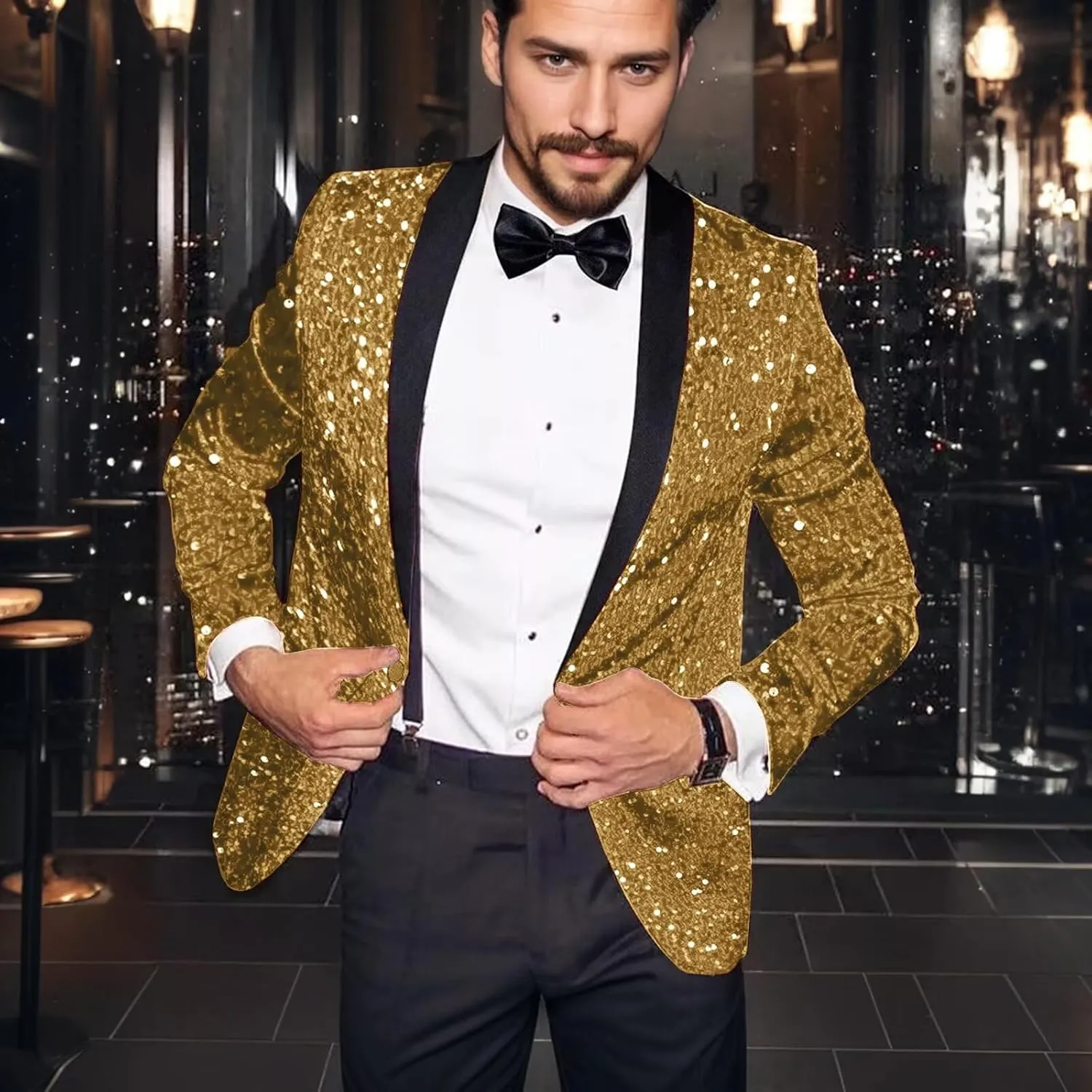 High-End Suits Men Sequins Tuxedo Sparkly Shawl Lapel Glitter 2 Pieces Blazer Pants Suit Party Dinner Prom Festival