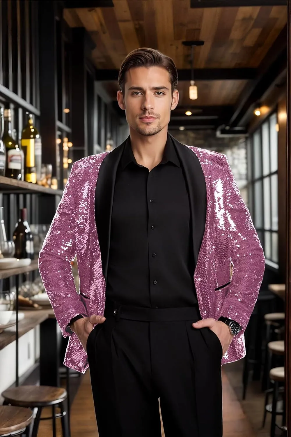 High-End Suits Men Sequins Tuxedo Sparkly Shawl Lapel Glitter 2 Pieces Blazer Pants Suit Party Dinner Prom Festival