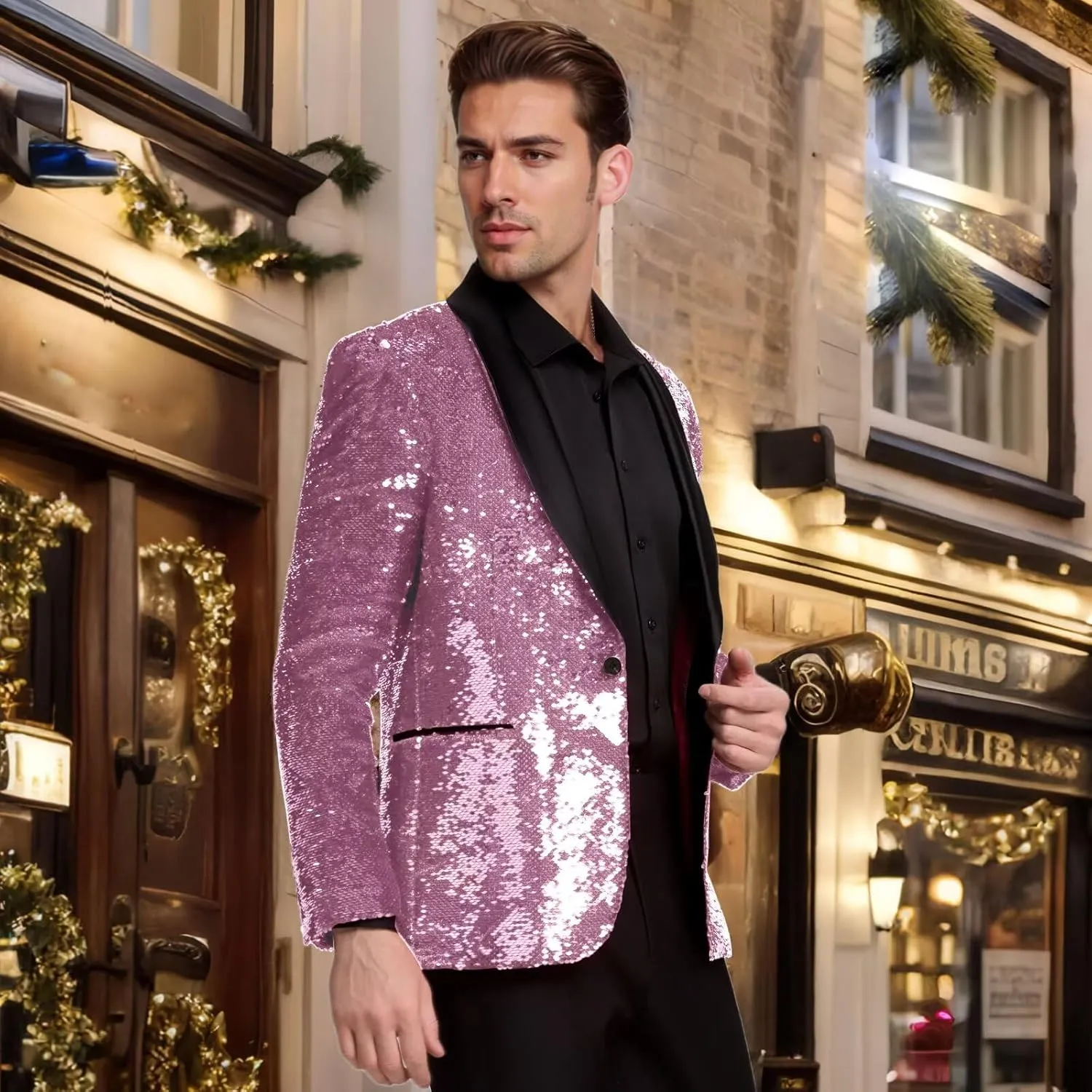 High-End Suits Men Sequins Tuxedo Sparkly Shawl Lapel Glitter 2 Pieces Blazer Pants Suit Party Dinner Prom Festival