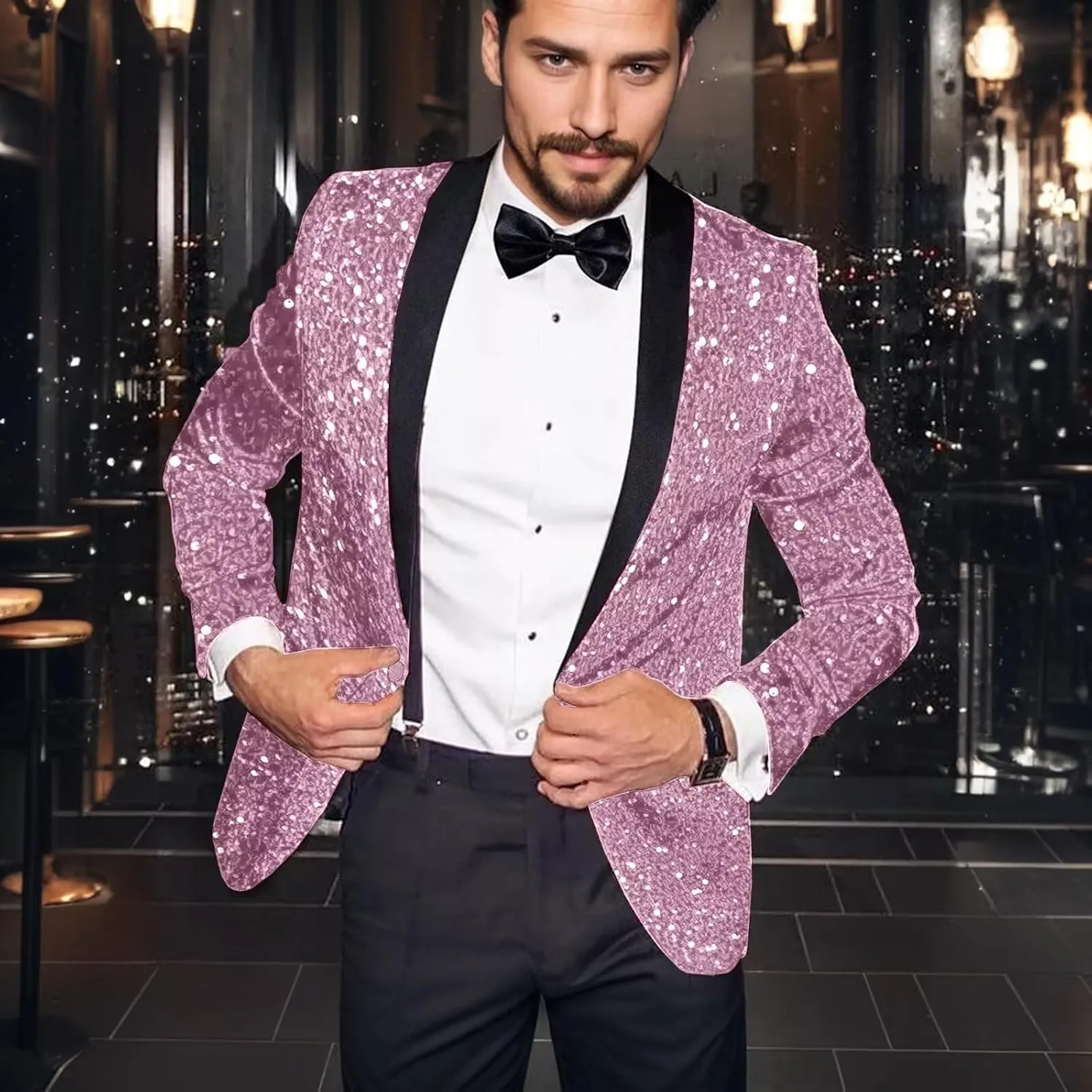 High-End Suits Men Sequins Tuxedo Sparkly Shawl Lapel Glitter 2 Pieces Blazer Pants Suit Party Dinner Prom Festival
