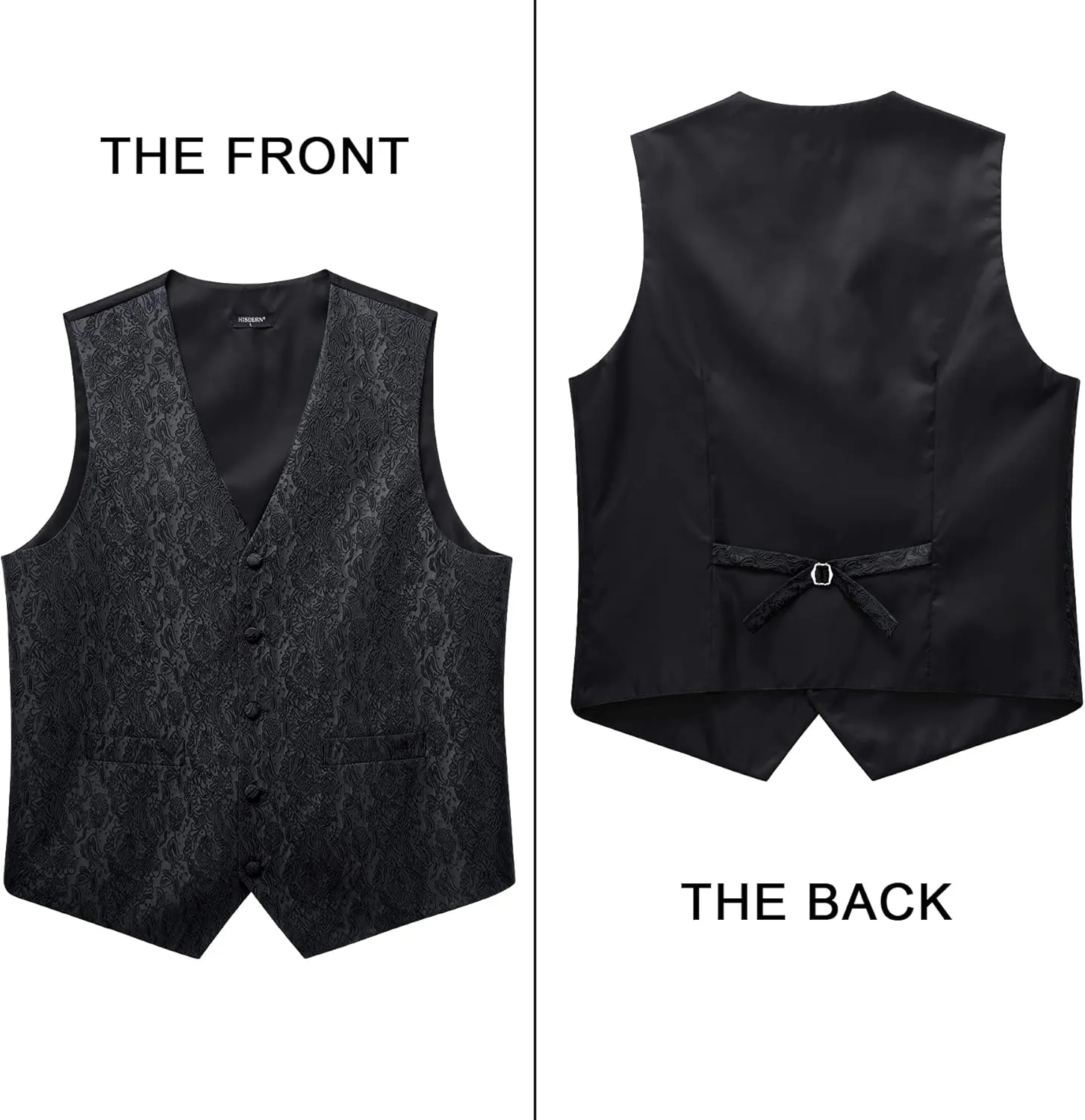 HISDERN 3PC Men's Paisley Floral Jacquard Suit Vest & Necktie and Pocket Square Formal Waistcoat for Tuxedo Wedding Party