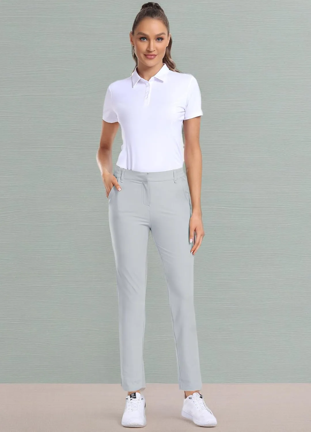 Hiverlay Womens Golf Pants Stretch Work Ankle Pants with Pockets Quick Dry Straight Business Casual Hiking Pants