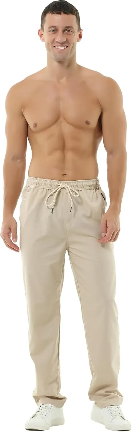 Hoerev Men Casual Beach Trousers Linen Summer Pants