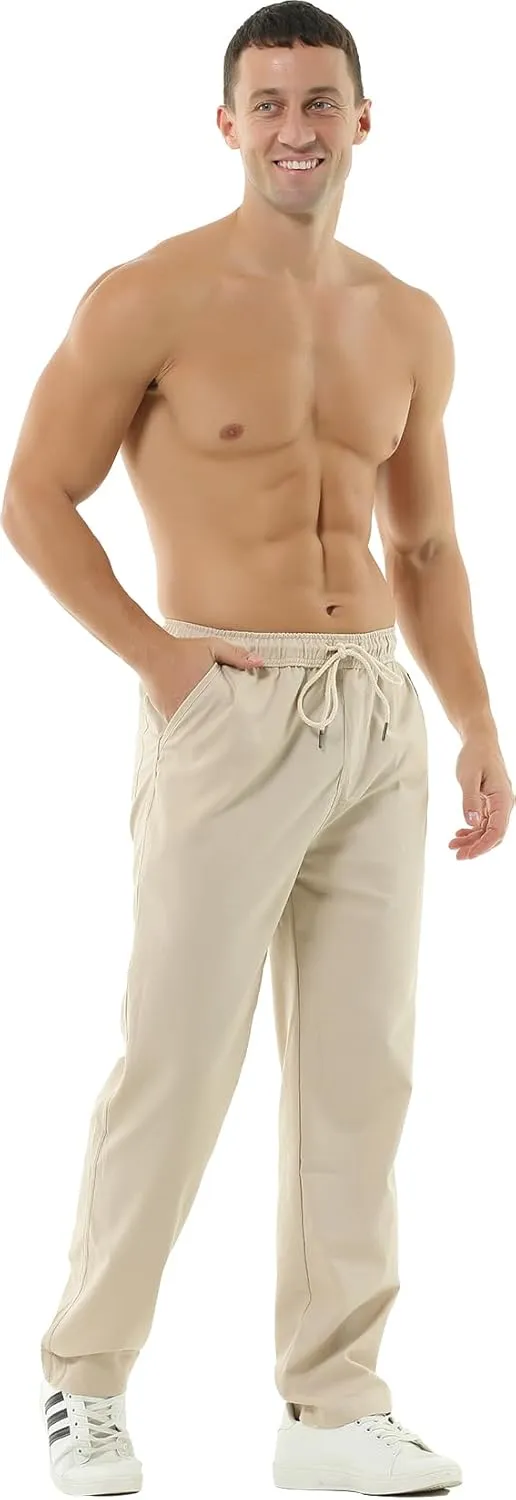Hoerev Men Casual Beach Trousers Linen Summer Pants