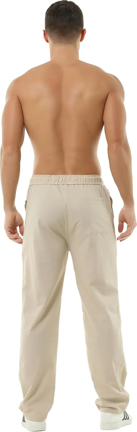 Hoerev Men Casual Beach Trousers Linen Summer Pants