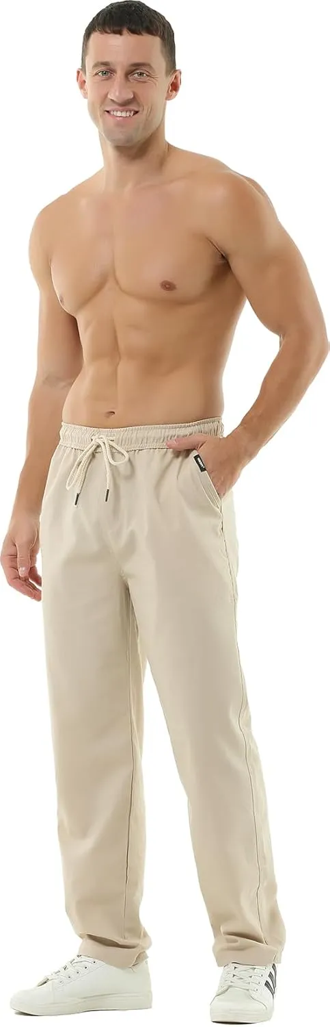 Hoerev Men Casual Beach Trousers Linen Summer Pants