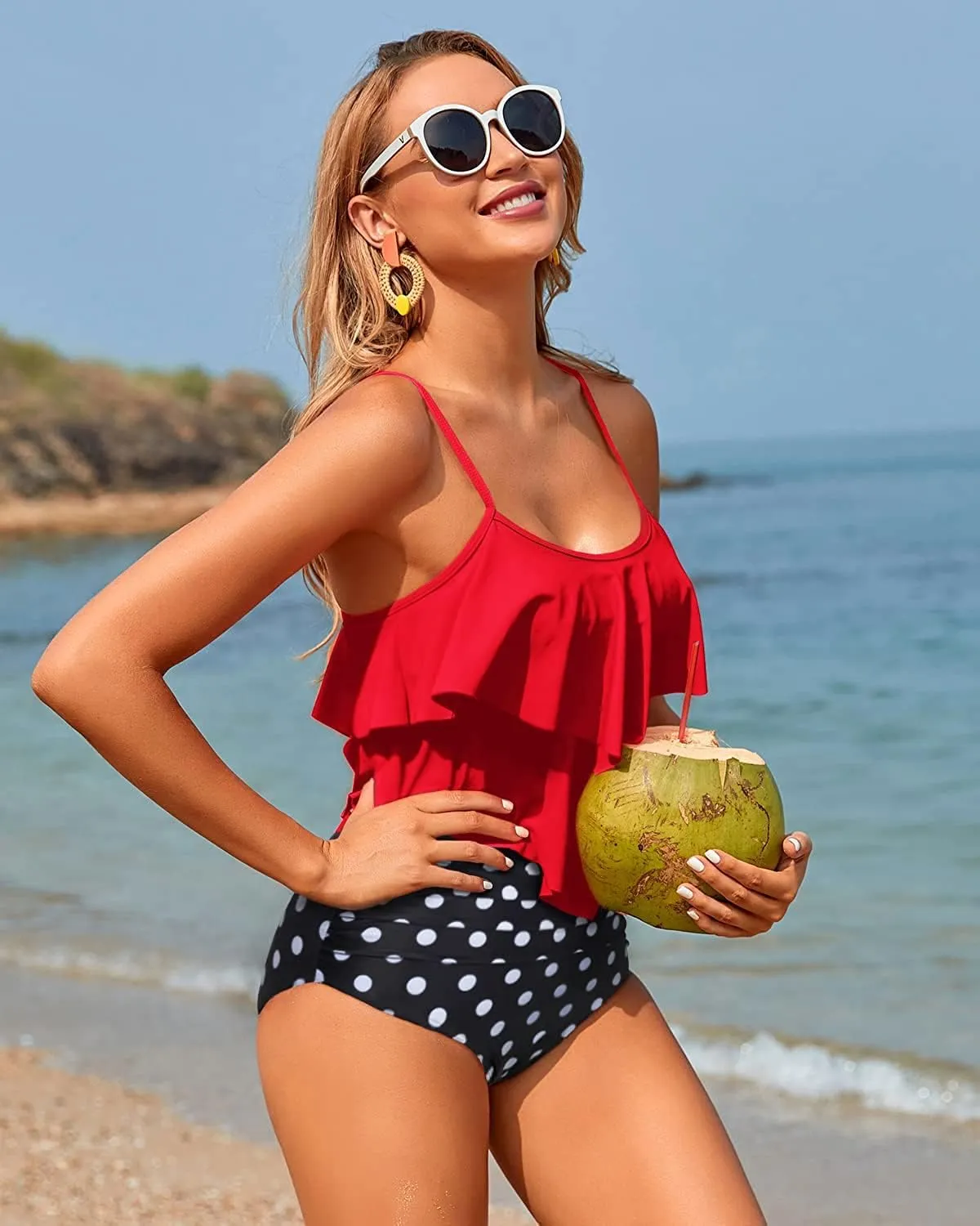 Holipick High Waisted Tankini Swimsuits for Women Ruffle Tops with Tummy Control Bottom Two Piece Bathing Suit