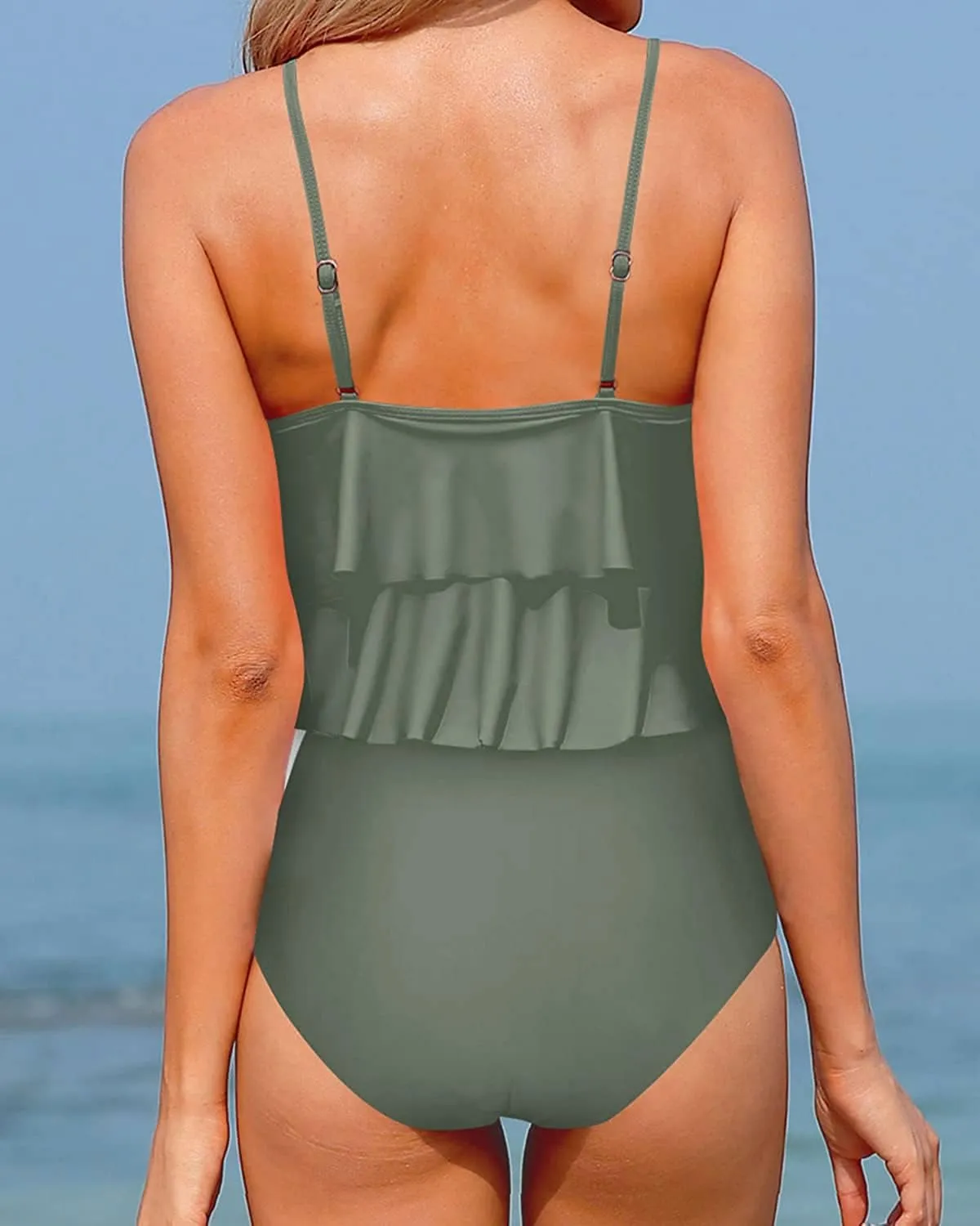 Holipick High Waisted Tankini Swimsuits for Women Ruffle Tops with Tummy Control Bottom Two Piece Bathing Suit