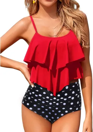 Holipick High Waisted Tankini Swimsuits for Women Ruffle Tops with Tummy Control Bottom Two Piece Bathing Suit