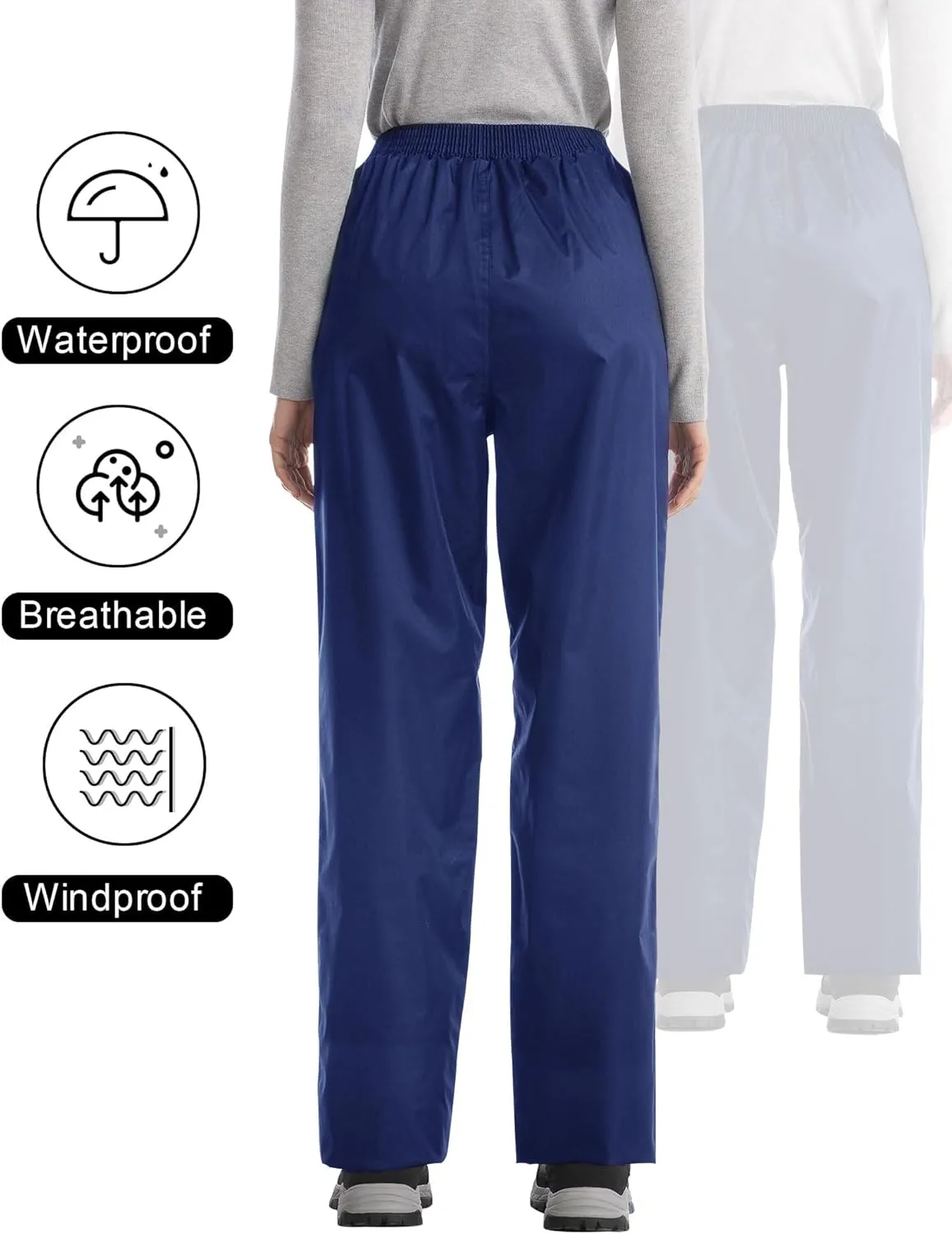 iCreek Women's Rain Pants Waterproof Rain Over Pants Hiking Pants Windproof Lightweight Outdoor for Golf, Fishing