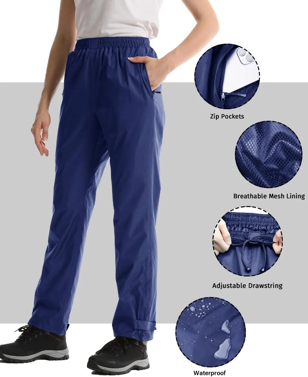 iCreek Women's Rain Pants Waterproof Rain Over Pants Hiking Pants Windproof Lightweight Outdoor for Golf, Fishing