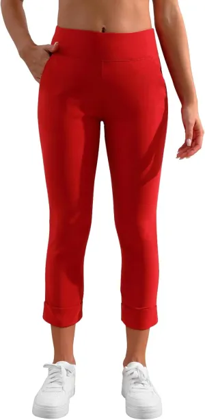 JAMfit Women's Pull-On Capri Pants Stretch High Waist Dressy Casual Cropped Pants with Pockets