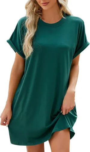 JJHAEVDY Summer Dresses for Women 2025 Short Sleeve Crewneck T-Shirt Dress Solid Color Loose Dresses Basic Short Dress Pajama