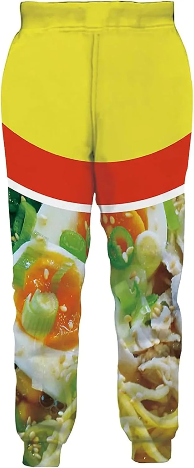 Keasmto 3D Ramen Chicken Noodle Soup Beef Pant Food Funny Trousers Men Women Cotton Novelty Pants
