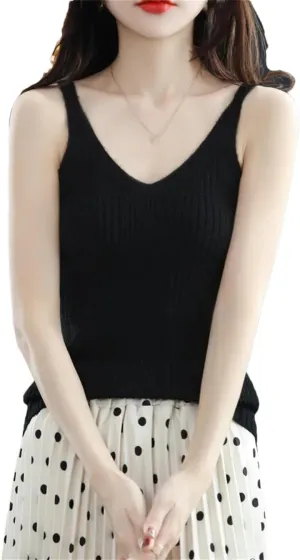 keusyoi Spring Cashmere Vest Women Merino Wool Sweater Knitted Sleeveless Female Pullover Camisole Shirt Tank Tops