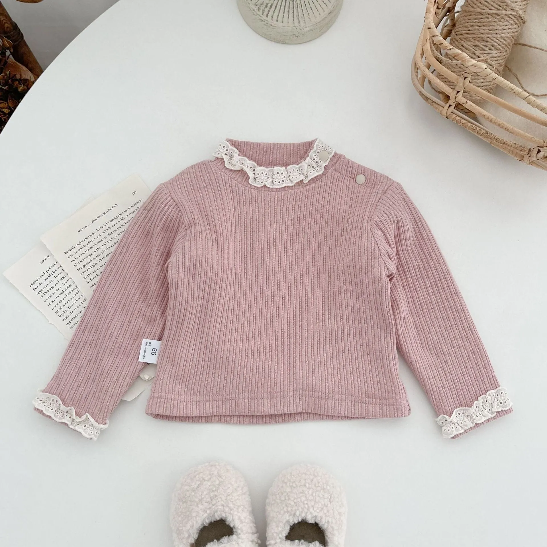Lace-Trimmed Fleece-Lined Warm Base Layer Top