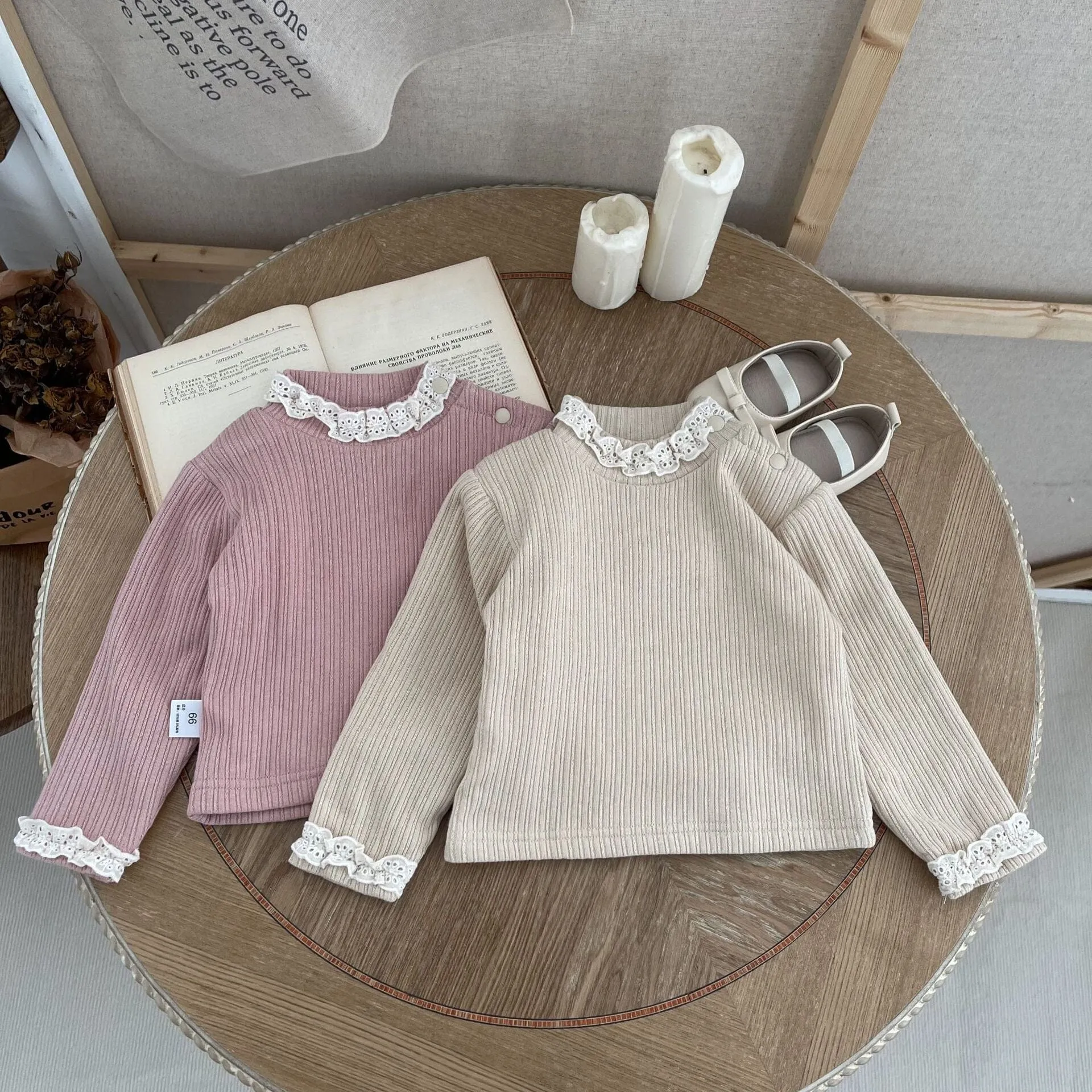 Lace-Trimmed Fleece-Lined Warm Base Layer Top