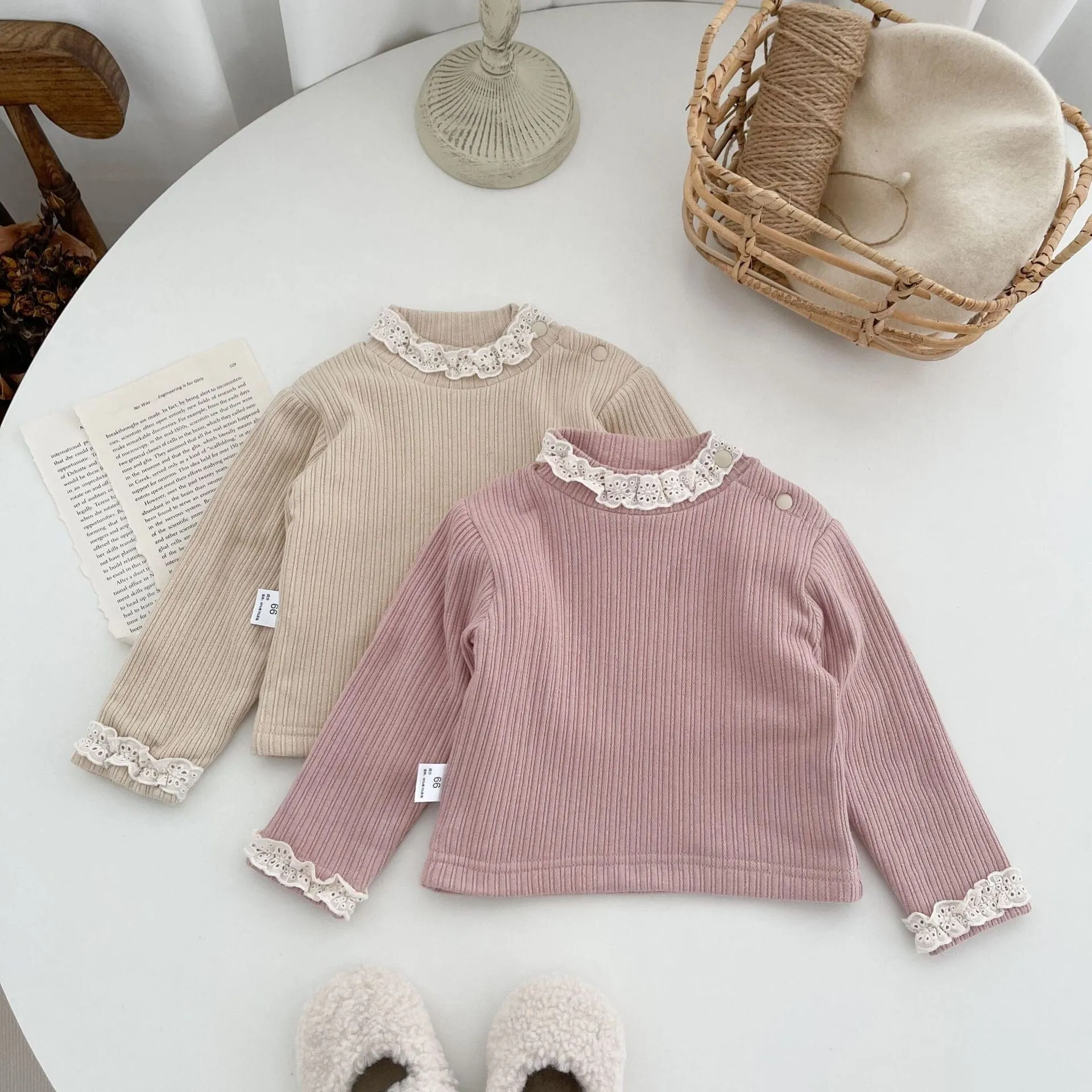 Lace-Trimmed Fleece-Lined Warm Base Layer Top