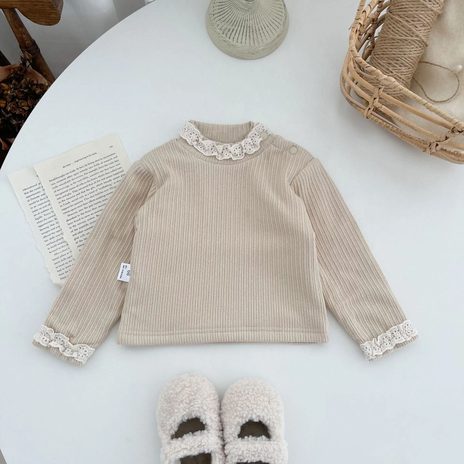 Lace-Trimmed Fleece-Lined Warm Base Layer Top