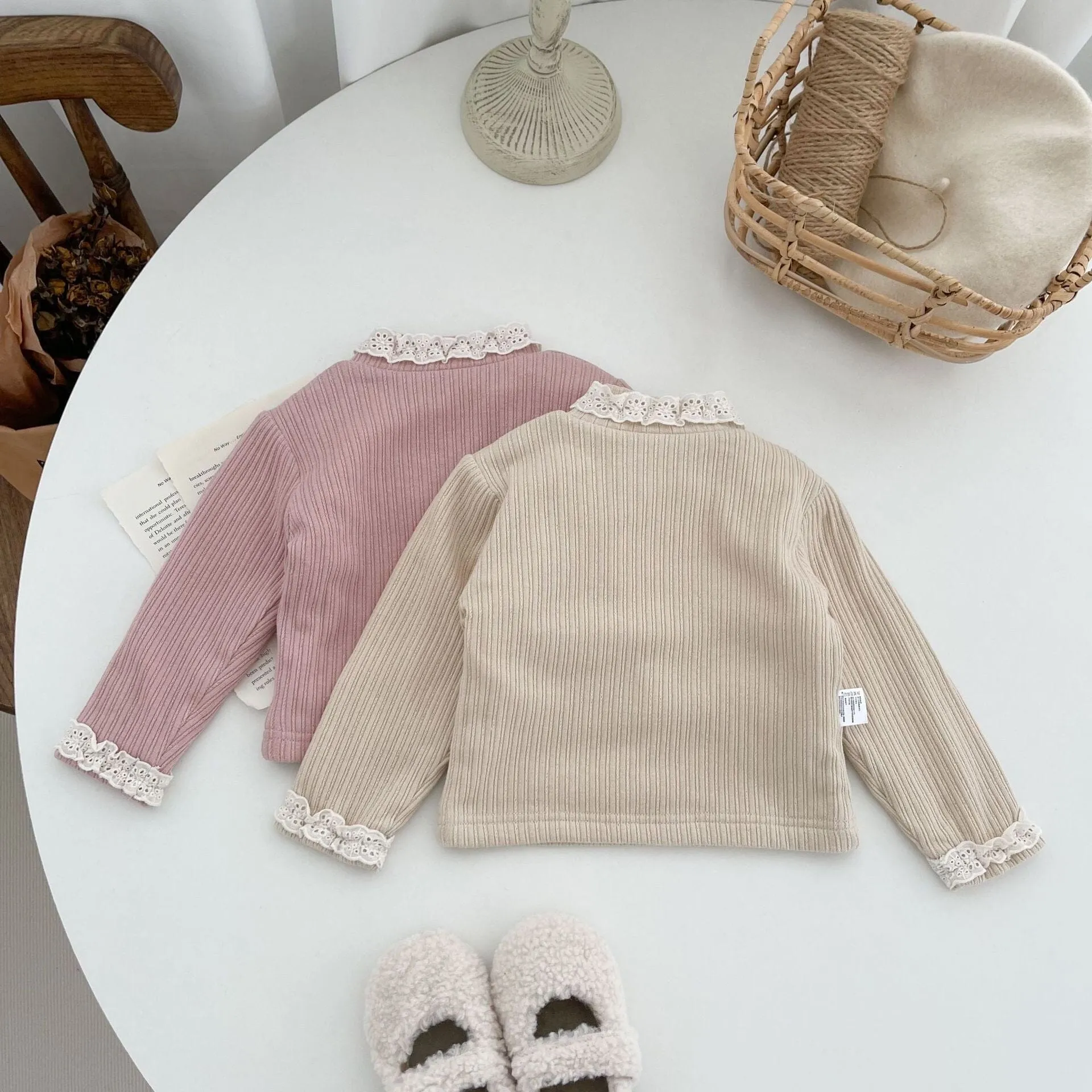 Lace-Trimmed Fleece-Lined Warm Base Layer Top
