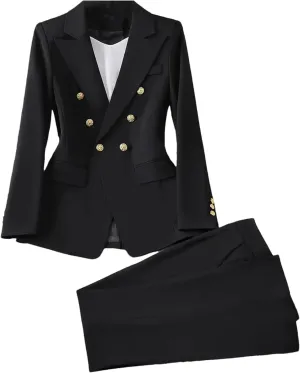Ladies Winter Slim Fit Work Wear Pant Suit Women Button Formal Jacket Blazer and Trouser 2 Piece Set