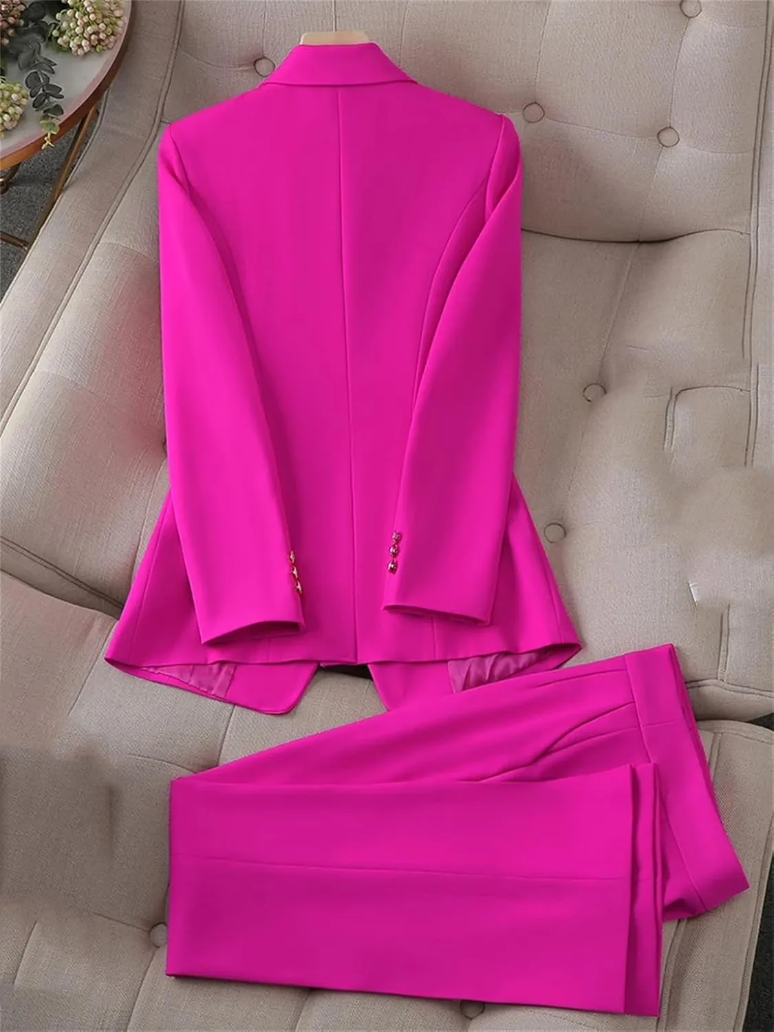 Ladies Winter Slim Fit Work Wear Pant Suit Women Button Formal Jacket Blazer and Trouser 2 Piece Set