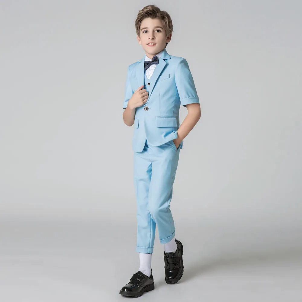 Light Blue Slim Fit Formal Party Wedding 4 Piece Suit