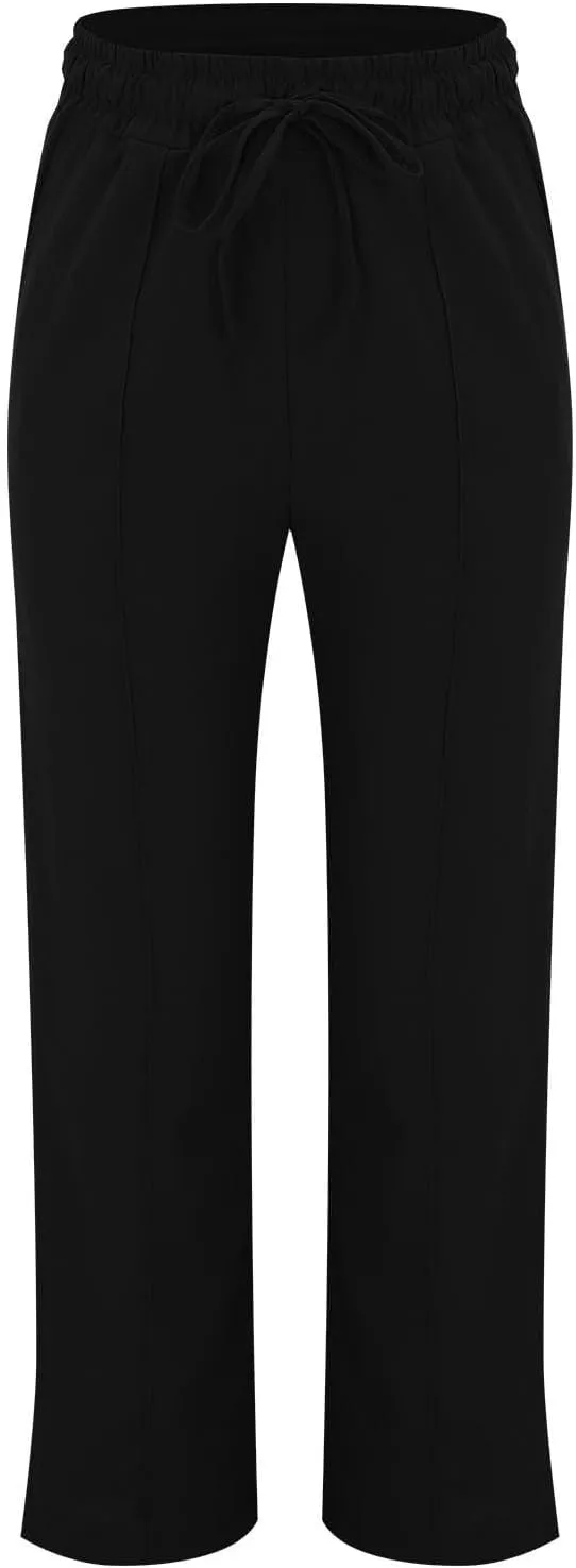 Linen Pants Women Loose Straight Leg Drawstring Summer Pants Casual Baggy Vacation Flowy Sweatpants with Pockets