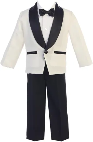Lito Children's Wear Ivory Boys Tuxedo Suit with Black Pants - Toddler Tuxedo for Wedding and Parties