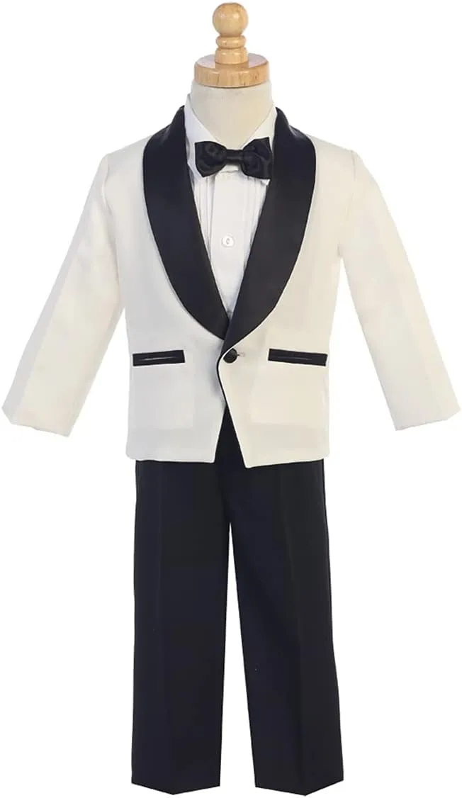 Lito Children's Wear Ivory Boys Tuxedo Suit with Black Pants - Toddler Tuxedo for Wedding and Parties