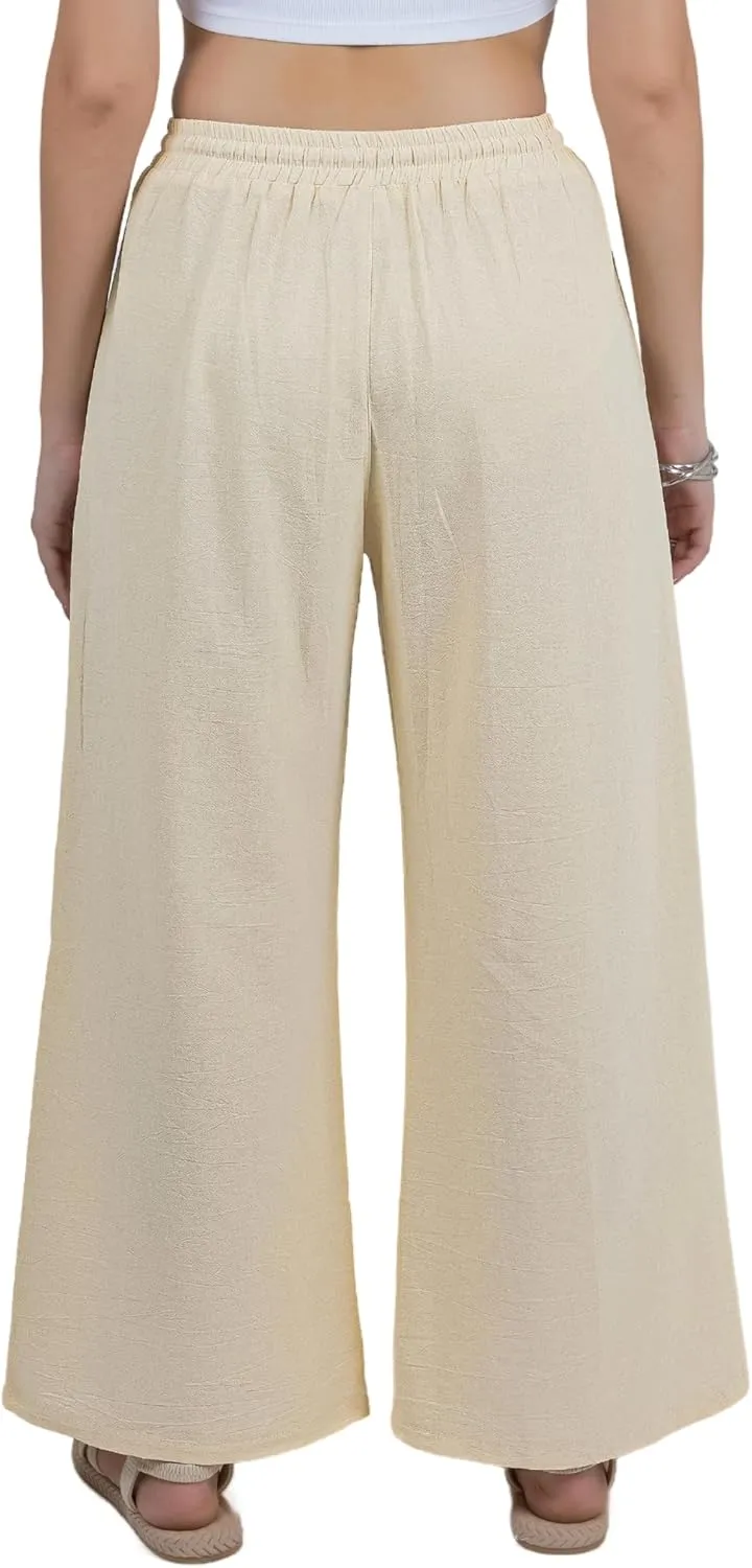 LOFBAZ Women Cotton Linen Wide Leg Palazzo Drawstring Pants Casual High Waist Flowy Trousers Lounge Summer Pant with Pockets